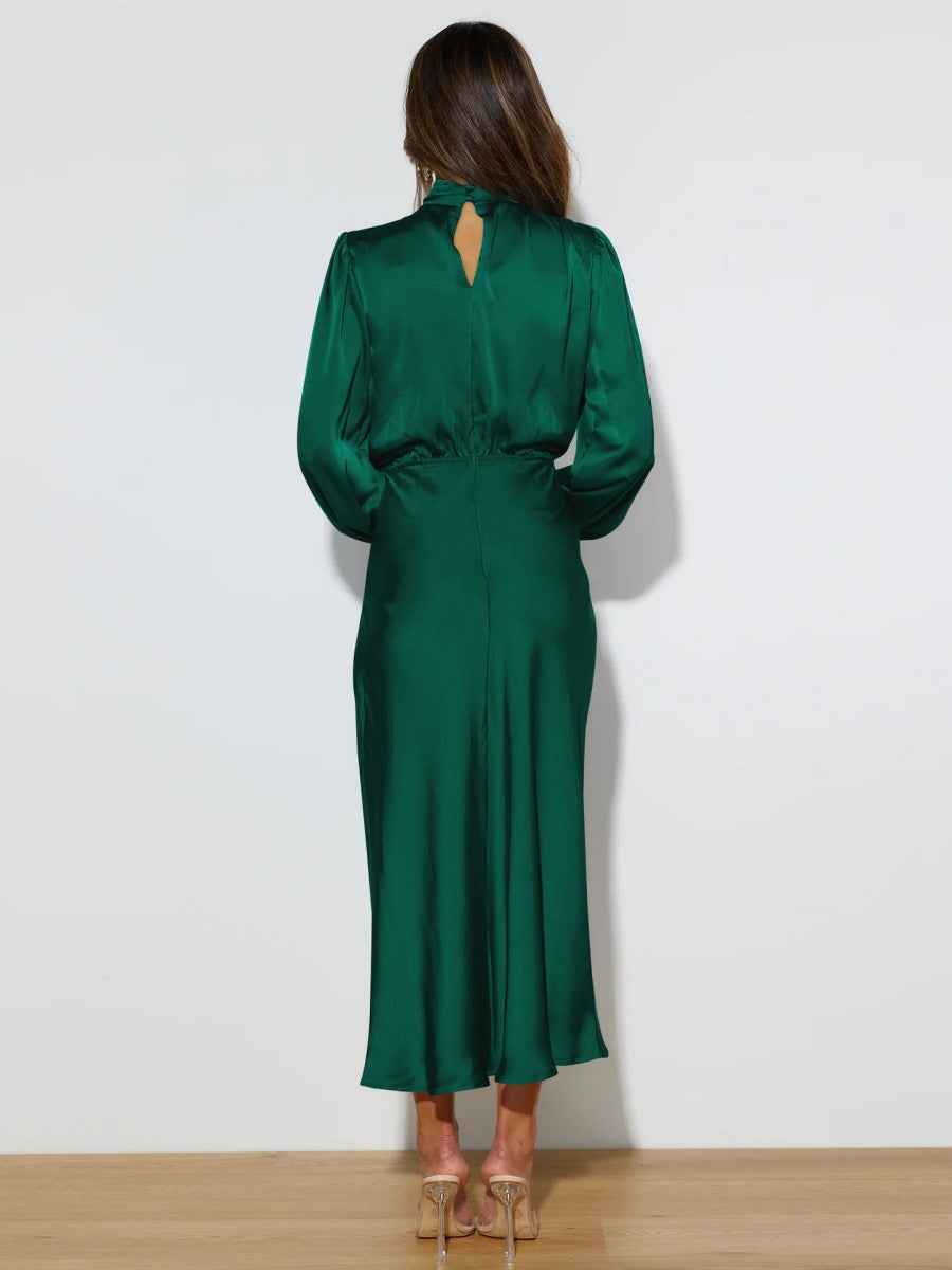 Satin Long Sleeve Zipper Solid Color Maxi Dresses