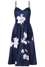 Sunflower Print Spaghetti Strap Button Front Fit and Flare Midi Dress