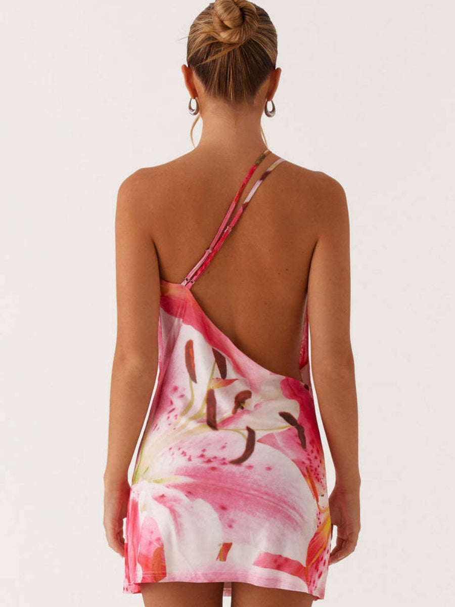 Sexy Print With A Swing Neck And One Shoulder Crossbody Mini&Short Dresses