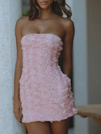 Versatile 3D Floral Strapless Bodycon Mini Dress