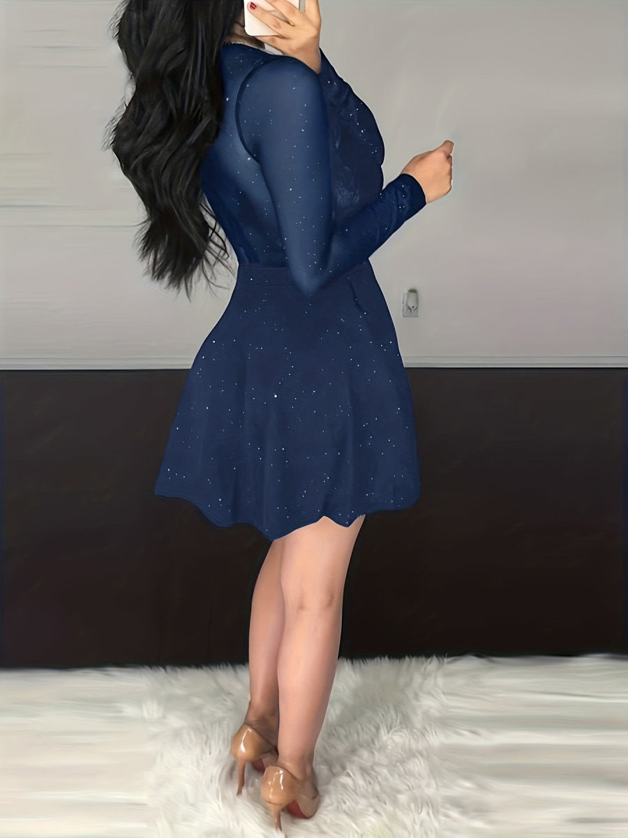 Sexy V-neck Bodycon Irregular Mesh Sequins Mini&Short Dresses