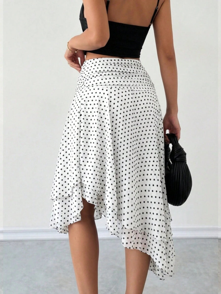 Polka Dots Irregular Hem Temperament Skirts