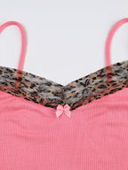Pink Leopard Print Patchwork Lace Camisole