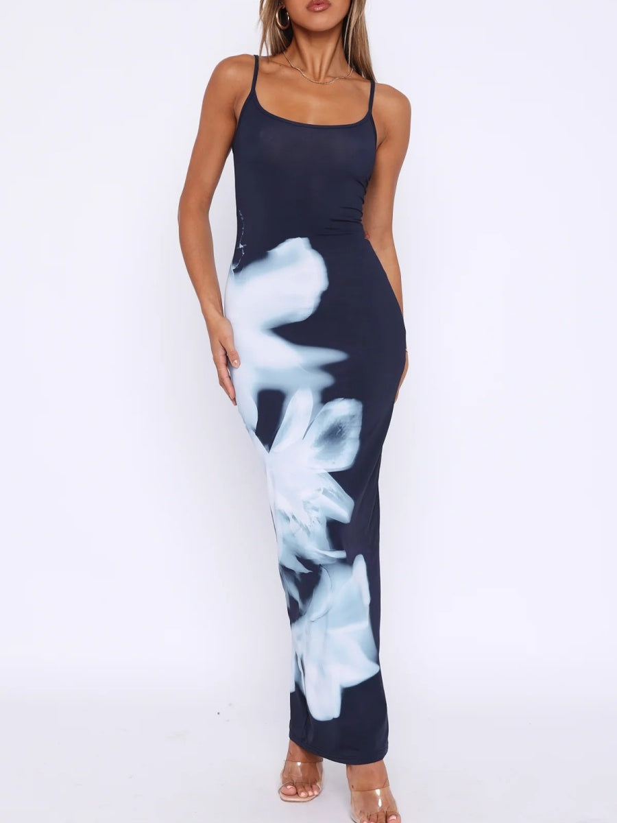 Liber Spring Women's Backless Abstract Maxi Dresses