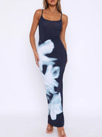 Liber Spring Women's Backless Abstract Maxi Dresses