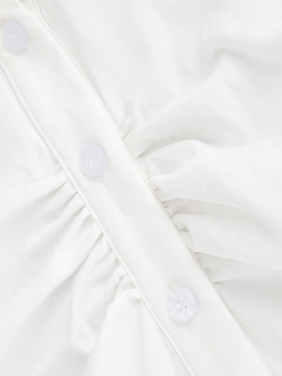 Flying Sleeves Gathering Slim-fit Lapel Shirts
