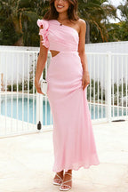 Frill One Shoulder Cut Out Waist Maxi Dress