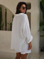 Pure Cotton Loose-fit Long-sleeved Shirt Loose Shorts Set 2-piece Sets