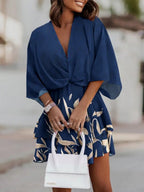 Loose-fit Batwing Sleeves Printed Commuting Mini&Short Dresses