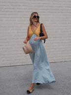 V-neck Sleeveless Color-blocked Maxi Dress