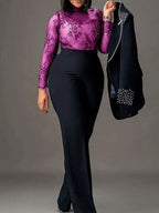 Pearl Long-Sleeved Slim-Fit Elastic Two-Piece Suit