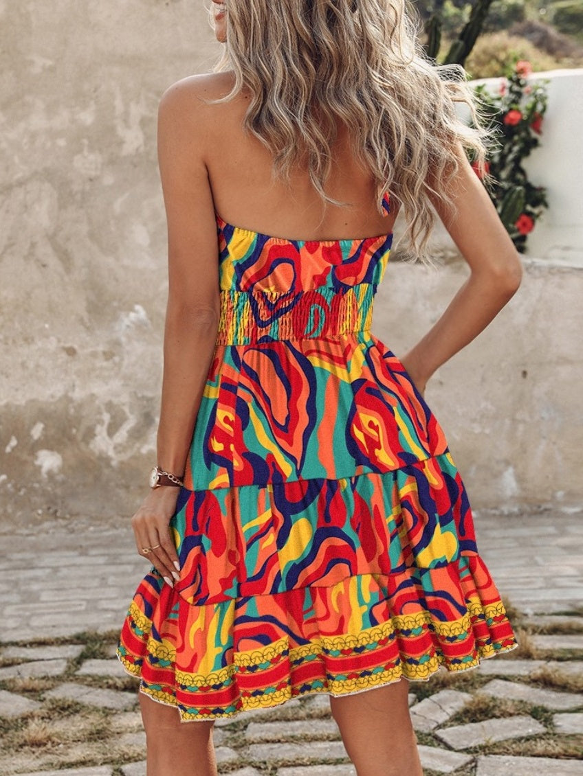 Sexy Off-shoulder Halter Neck Short Dress