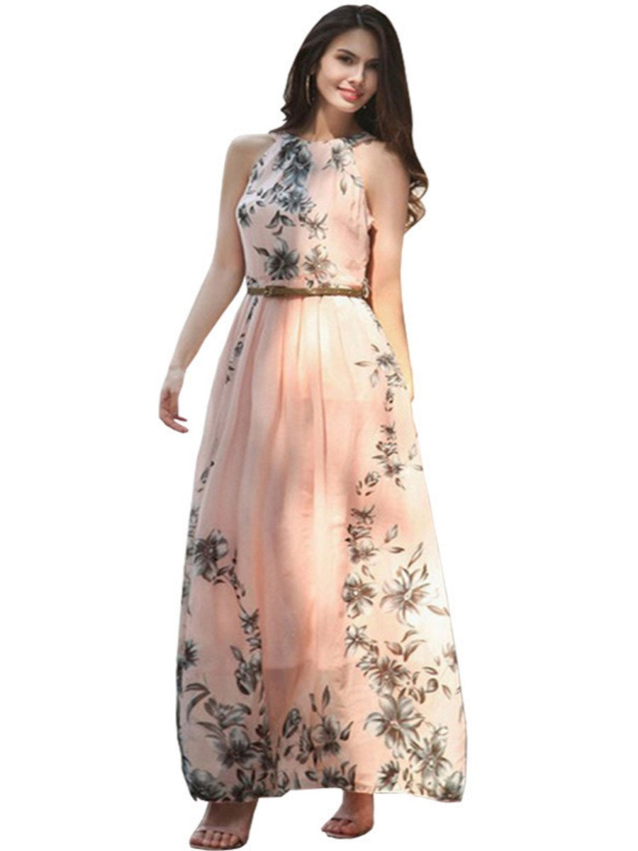 Halter Vacation Printed Maxi Dresses