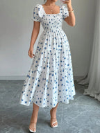 Puff Sleeve Printed Maxi Dresses
