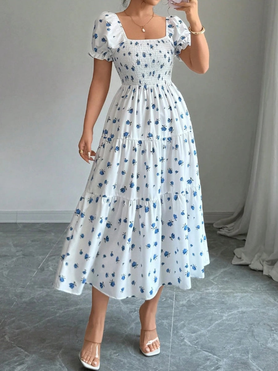 Puff Sleeve Printed Maxi Dresses