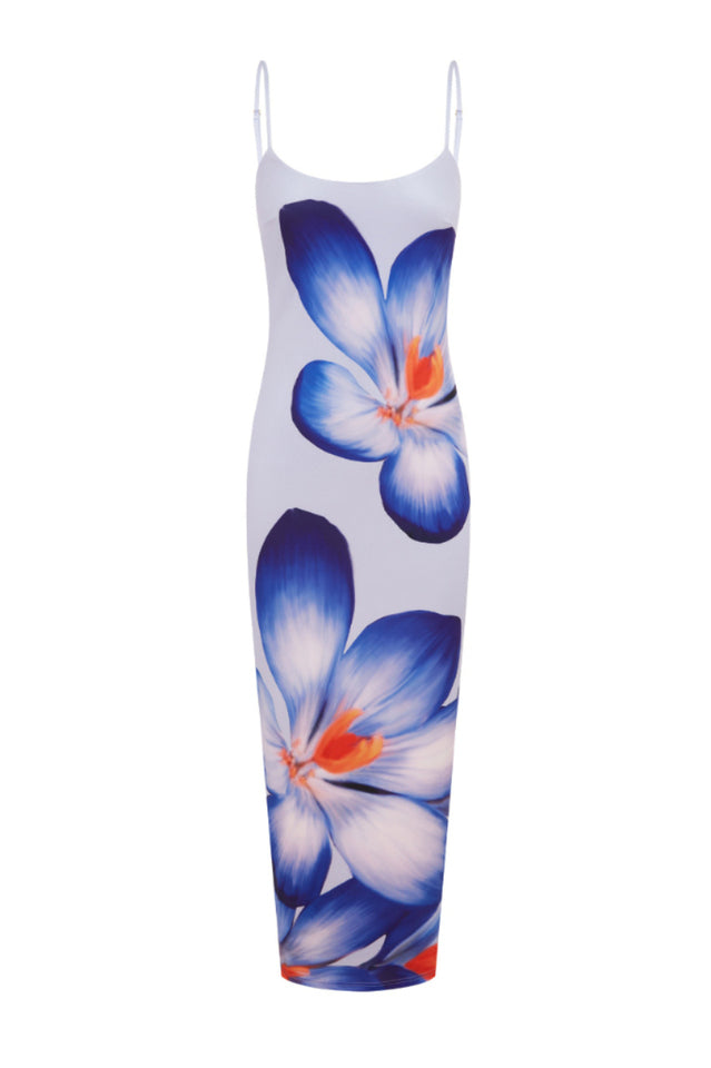 Spaghetti Strap Square Neck Oversized Floral Print Bodycon Maxi Dress