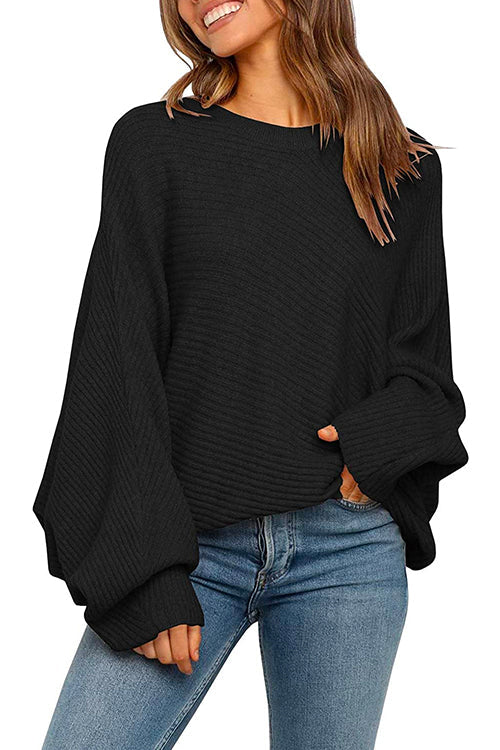 Batwing Long Sleeves Ribbed Knit Tunic Sweater