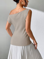 Knitting Irregular Sloping Shoulders Off Shoulder T-shirts