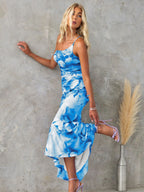 Sloping Shoulders Printed Stretch Tube Top Maxi Dresses