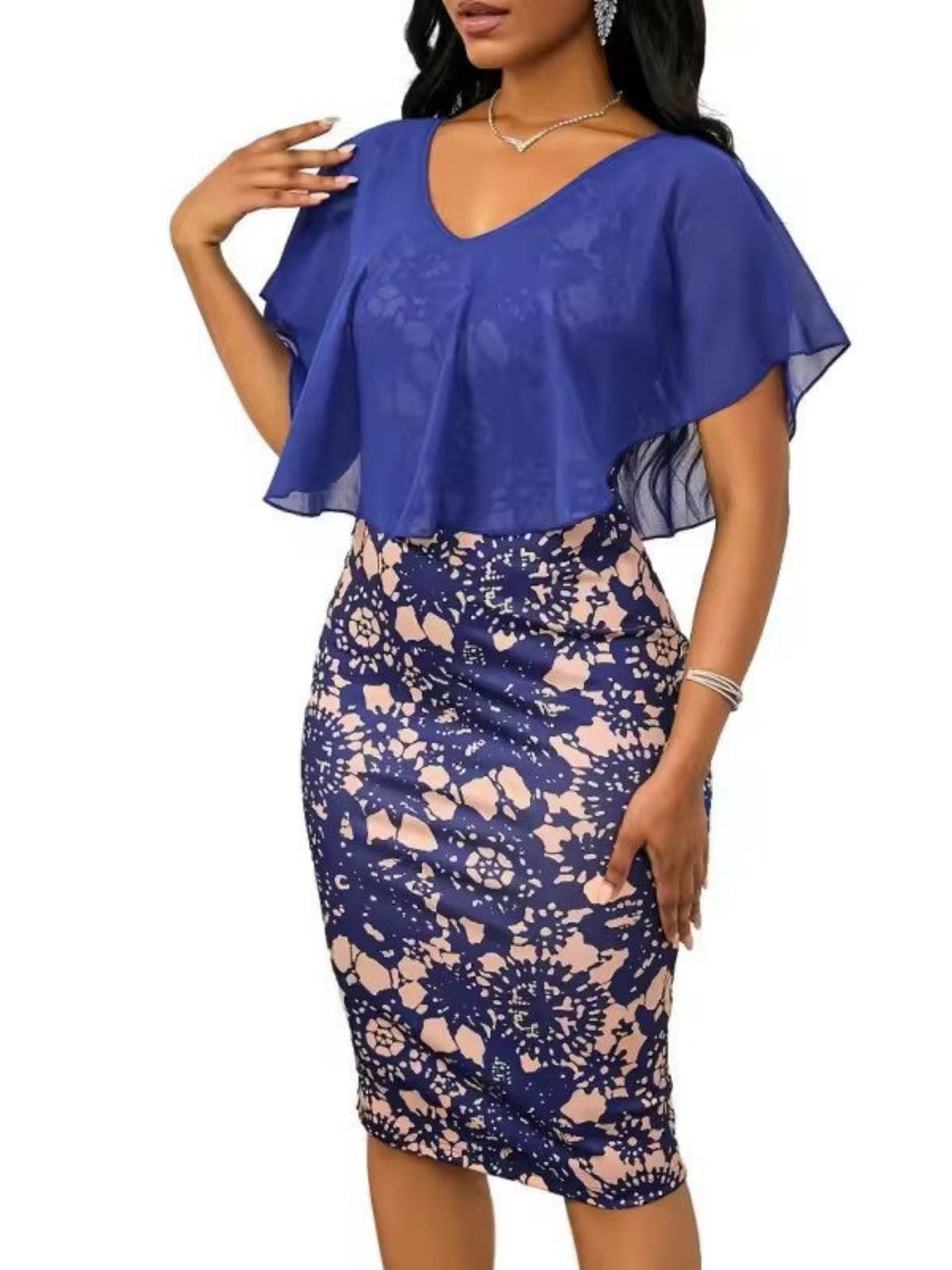 Mesh V-neck Hip-hugging Midi Dresses