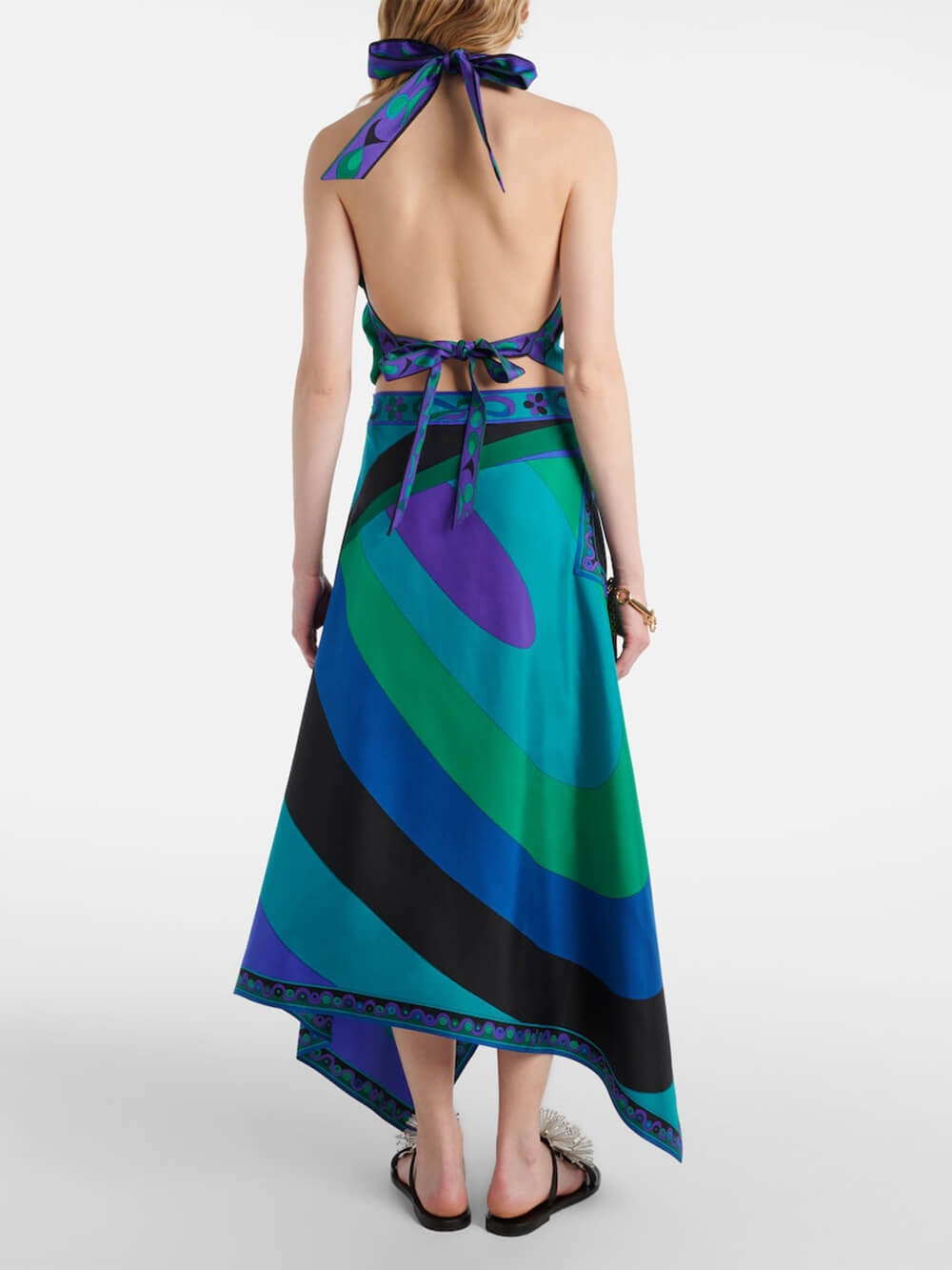Satin Halter Neck Backless Top And Skirt Two-piece Set