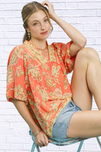 Umgee Apricot Floral Boho Blouse