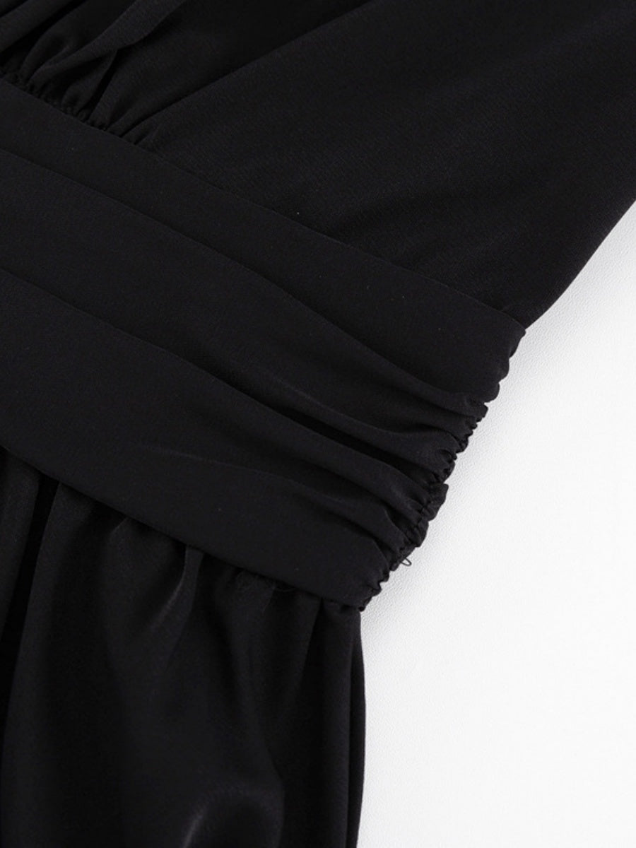 V-neck Flared Sleeves Waist Mini&Short Dresses