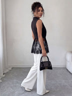 Lace Sleeveless Suit Splicing Hollow Vests