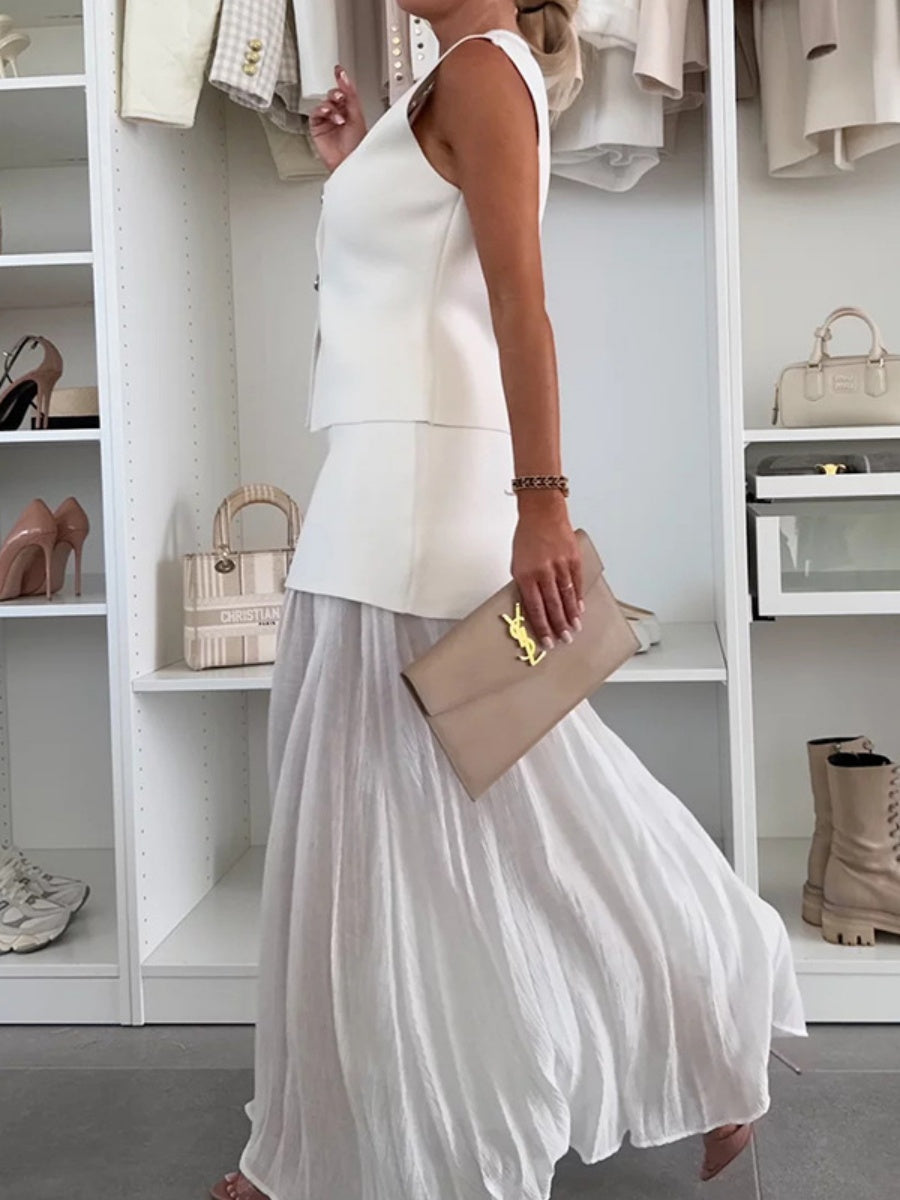 Buttons Vest Top Wide-leg Pants Set 2-piece Sets