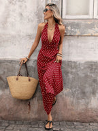 Halter V-neck Polka Dots Vacation Retro Maxi Dresses