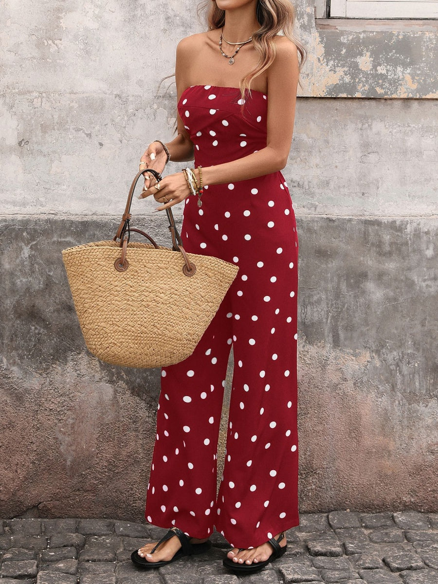 Retro Polka Dots High-waisted Wide-leg Pants Vacation Jumpsuits