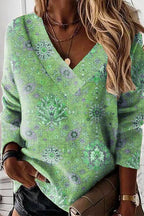 V Neck Long Sleeves Unique Print Top