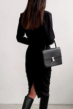 Solid Front Cross Slit Back Ruched Midi Dress