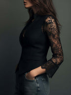 Lace Stitching V-neck Button Sexy Temperament Jackets