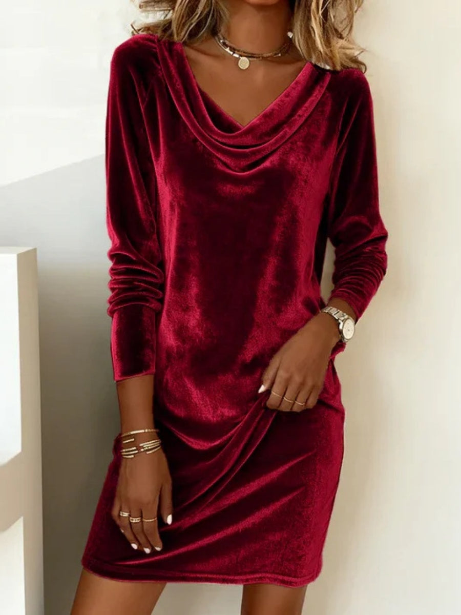 Velvet Swing Collar Long Sleeve Mini&Short Dresses