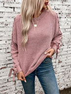 Lace Up Bow Long Sleeve Knitting Pullover Sweater