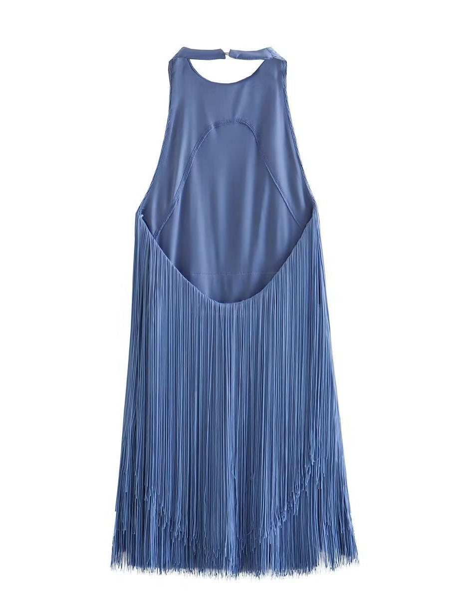 Halter Sleeveless Tassel Mini&Short Dresses