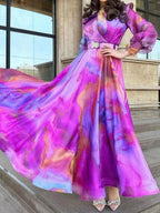 Gradient Print Mesh Long Dress