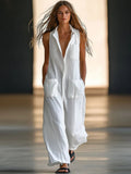 Sleeveless Single-breasted Wide Leg Work Clothes Jumpsuits