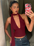 Deep V Backless Halter Jacket Tank Tops