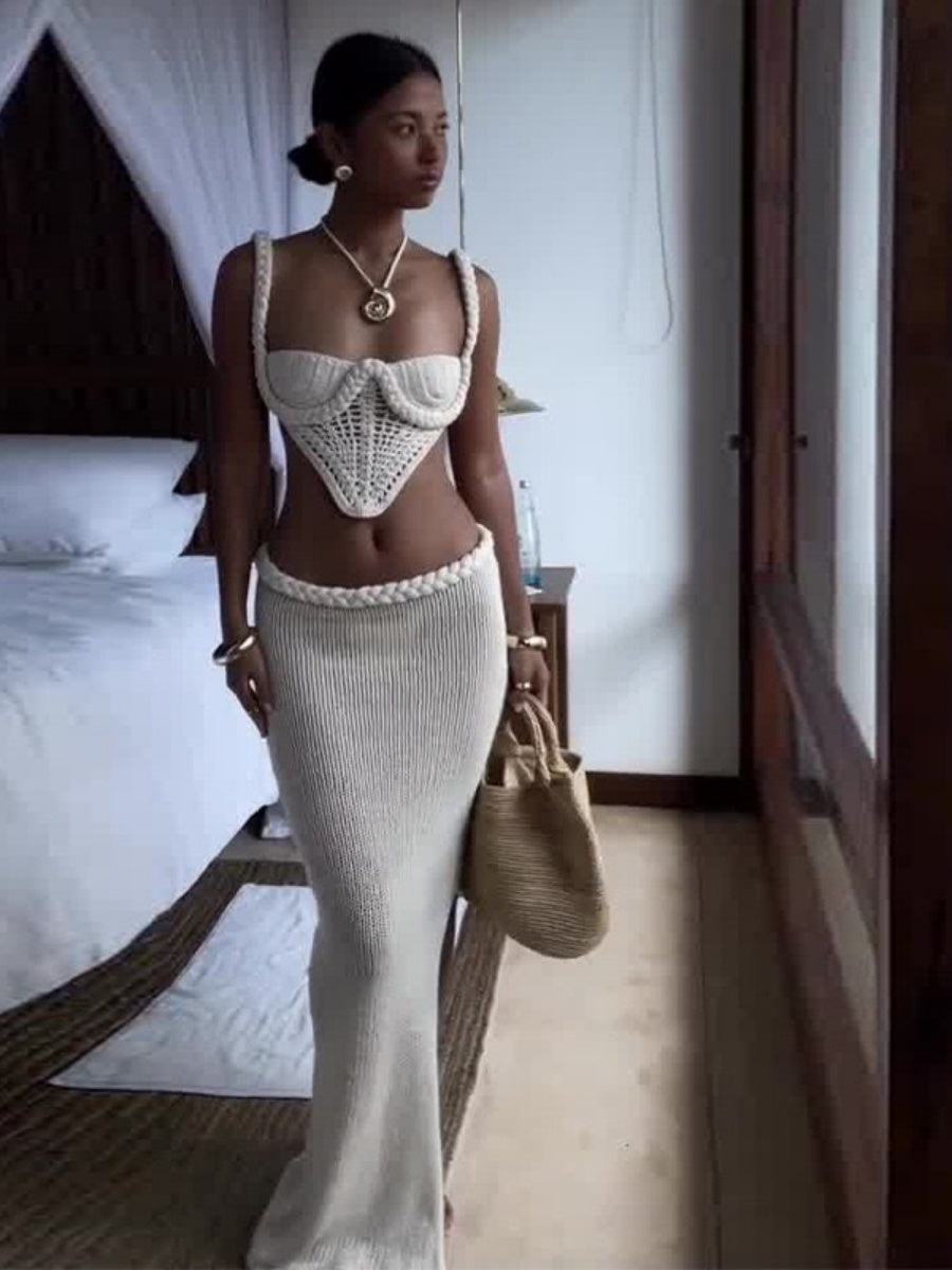 Resort-style Slit Skirt Set, Sexy Two-piece Set With Cutouts