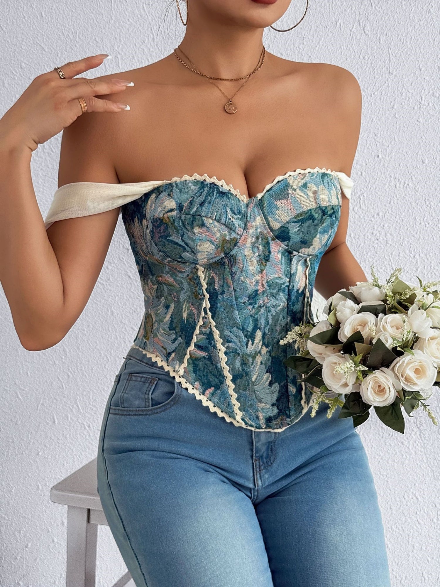 Jacquard Bandeau Top Tie Fish Bones Strapless Bra
