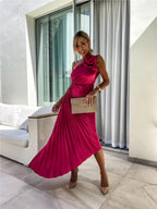 Sloping Shoulders Pleated Hollow Flowers Parties Bridesmaid Maxi Dresses