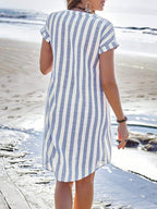 Buttons Stripes Mini&Short Dresses