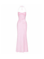 Strapless Sequined Satin Backless Tie-waist Bodycon Maxi Dress