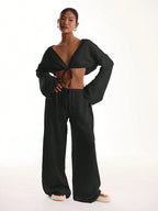 Solid Color Loose-fitting Drawstring Trousers