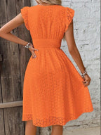 7 Colors Lace Flutter Sleeve V-neck Midi Dress