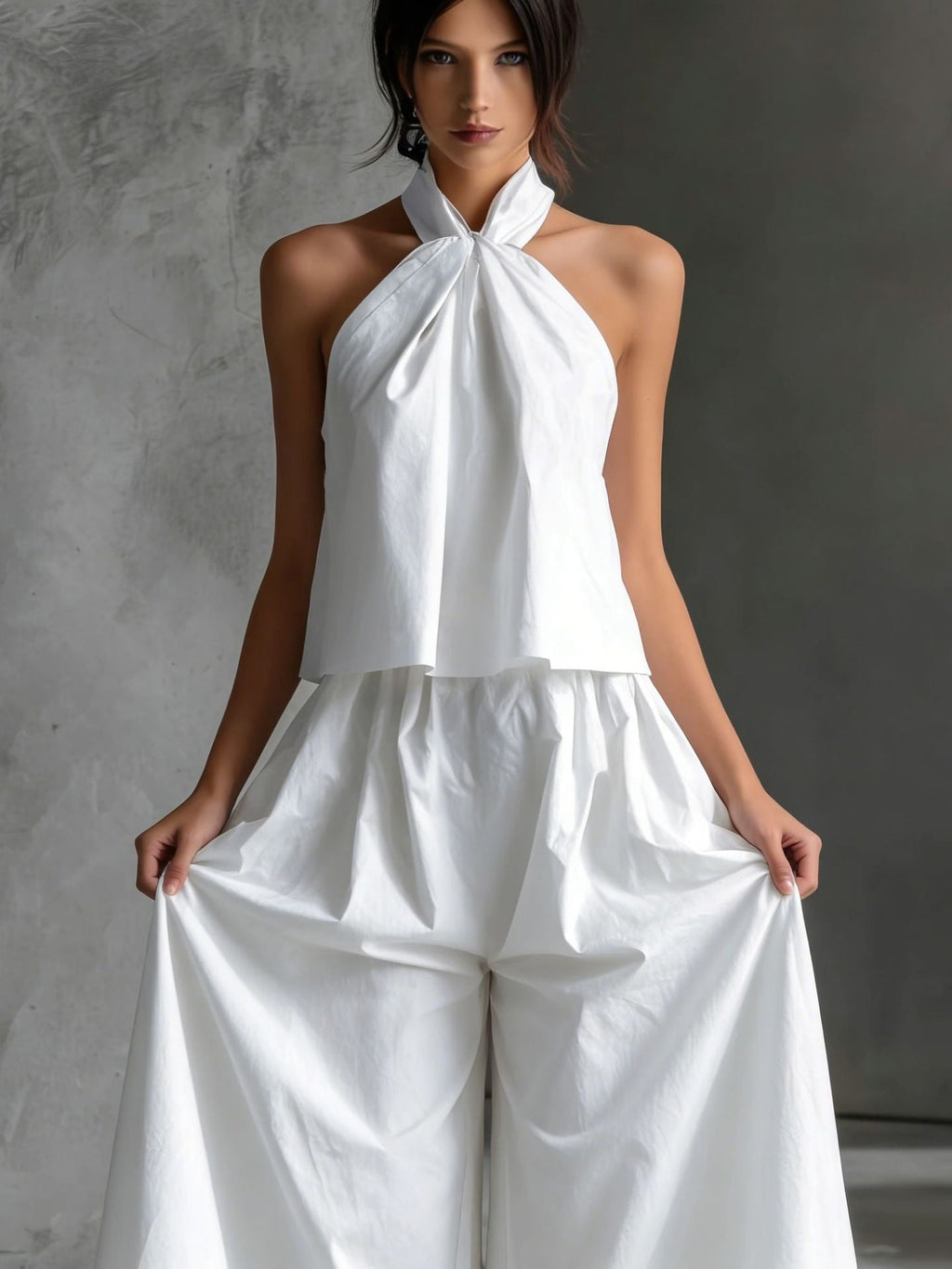 Loose Sleeveless Top And High-waisted Wide-leg Pants Two-piece Set