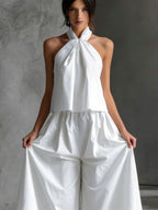 Loose Sleeveless Top And High-waisted Wide-leg Pants Two-piece Set