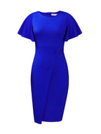 Commuting Lotus Leaf Sleeves Buttons Solid Color Mini&Short Dresses